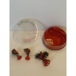 RARE 1950s PLASTIC CHRISTMAS BELLS BROOCH + Earrings Set Vintage